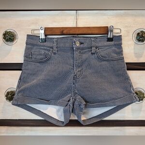 H&M Navy and White Striped Jean Shorts